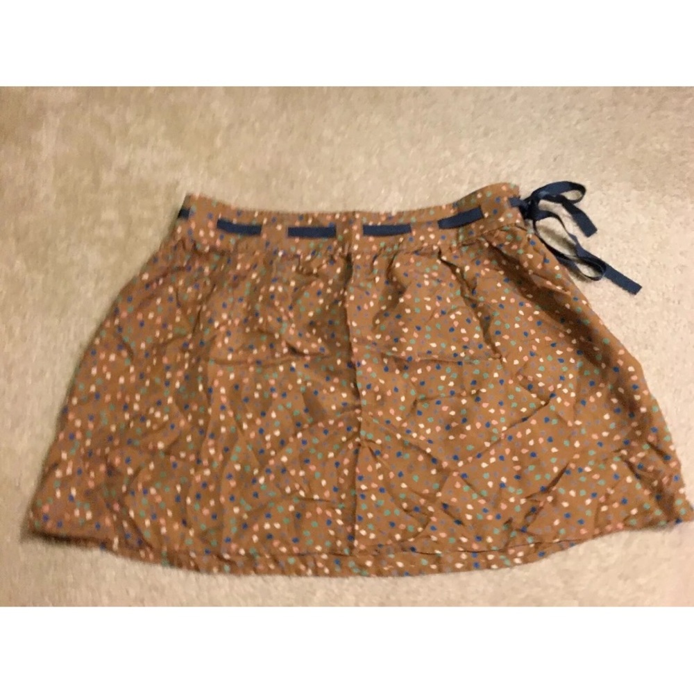 Volcom Brown Silk Skirt Polka Dots Pattern Side Zipper Women's Size 5 Small